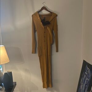 Mustard Yellow Hooded Knit Dress